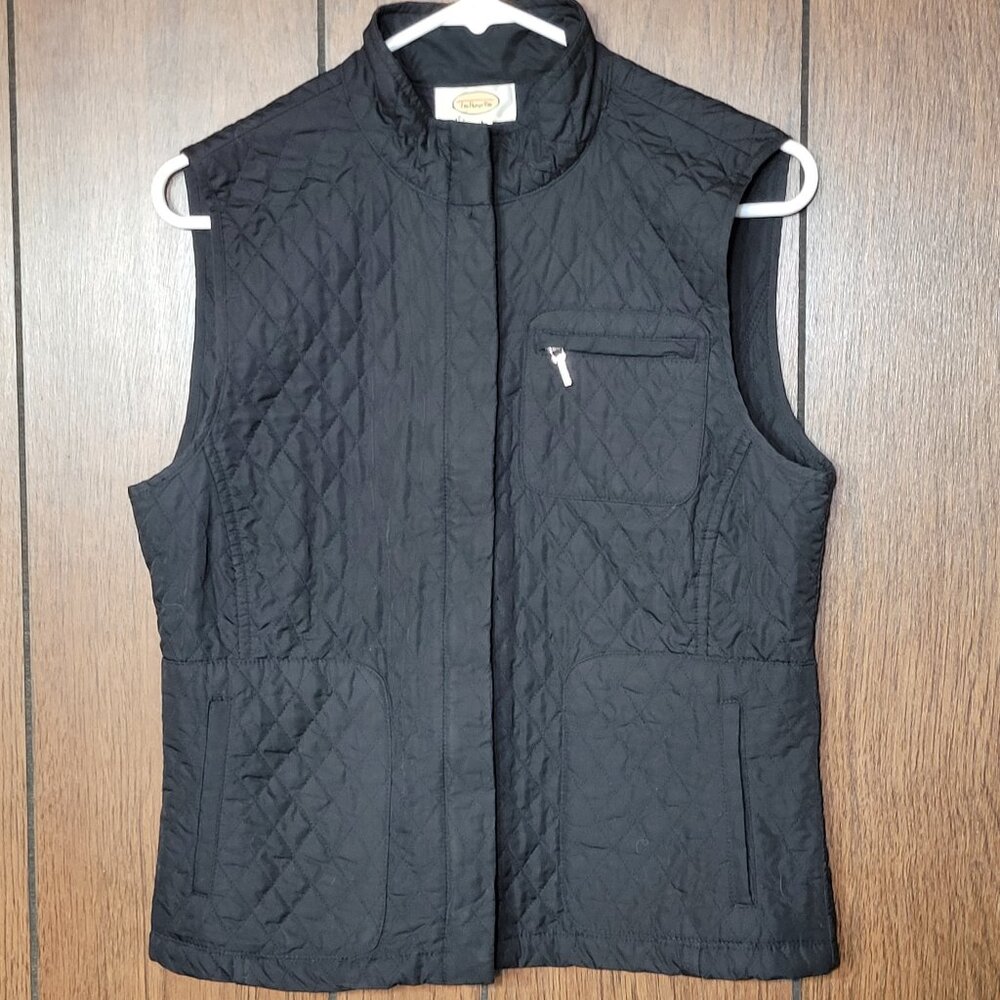 Talbots Quilted Vest Full 2-way Zipper Pockets Black Size: Small